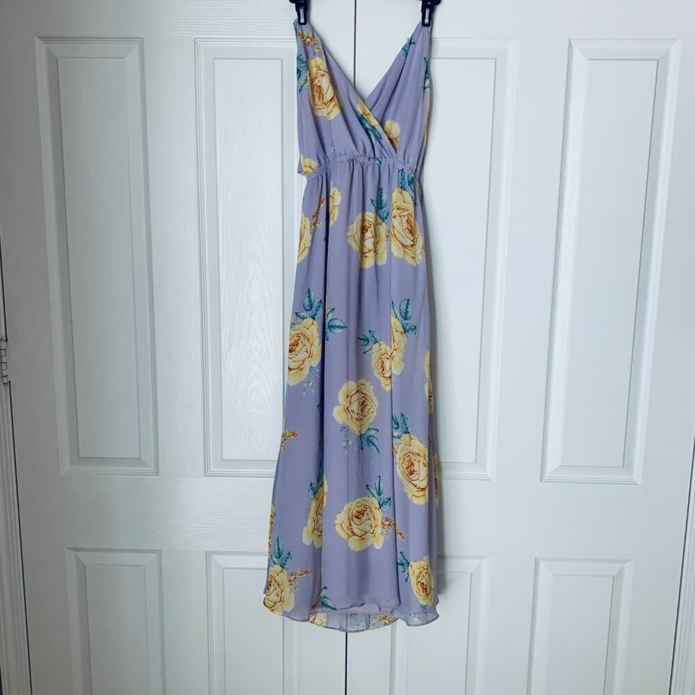 Lulus Kind & Loving Lavender Lined Chiffon Floral Almost Backless Maxi SzM - Picture 7 of 9
